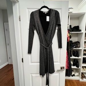 DVF Diane Von Furstenberg Silver Metallic Wrap Dress